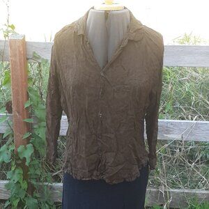 Vintage CP Shades fitted long sleeved rayon top with ruffles along hem.
